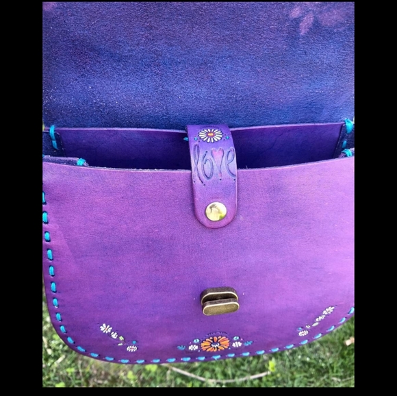 Custom made artist designed purple bag/purse spring summer true leather - Picture 3 of 4